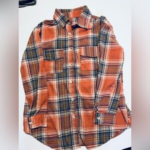 American Eagle Outfitters Orange Plaid Casual Button Down Shirt